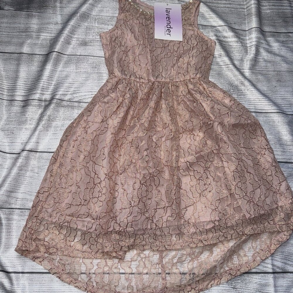 Girls Size 4 Rose Gold Lace Formal Dress NEW